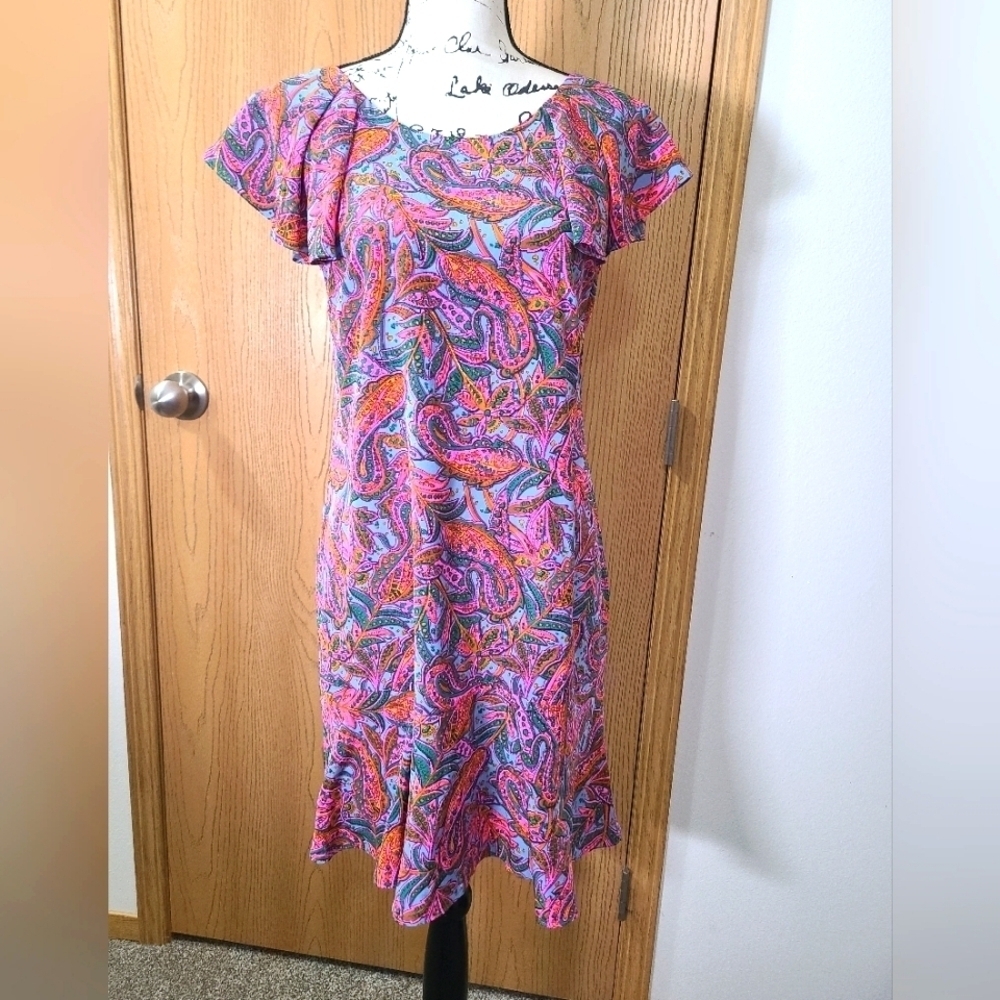 J.Crew retro boho paisley print ruffle hem fit and flare 100% silk dress